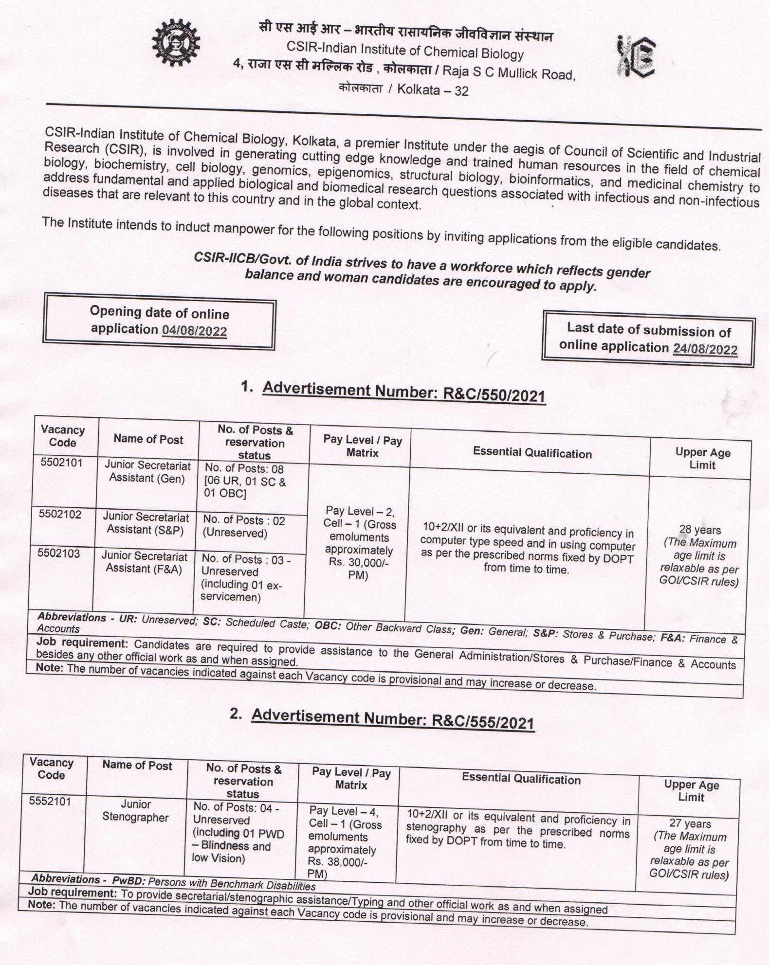 Employment News (CSIR-IICB  Recruitment)